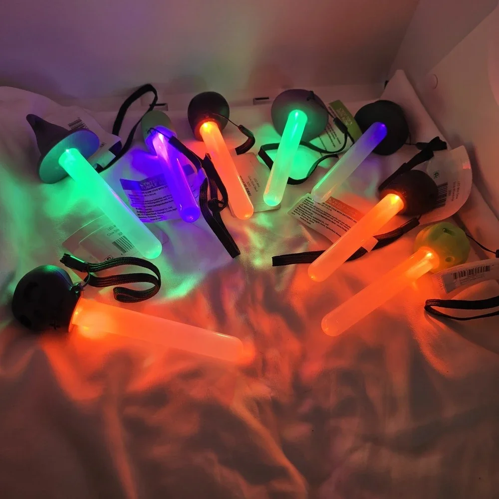 Lot Of 8 Halloween Pumpkin Led Mini Glow Stick With Wrist Strap, Assorted Colors